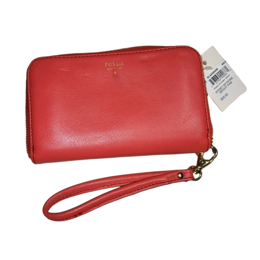 NWT Fossil Sydney Zip Wristlet Bright Pink